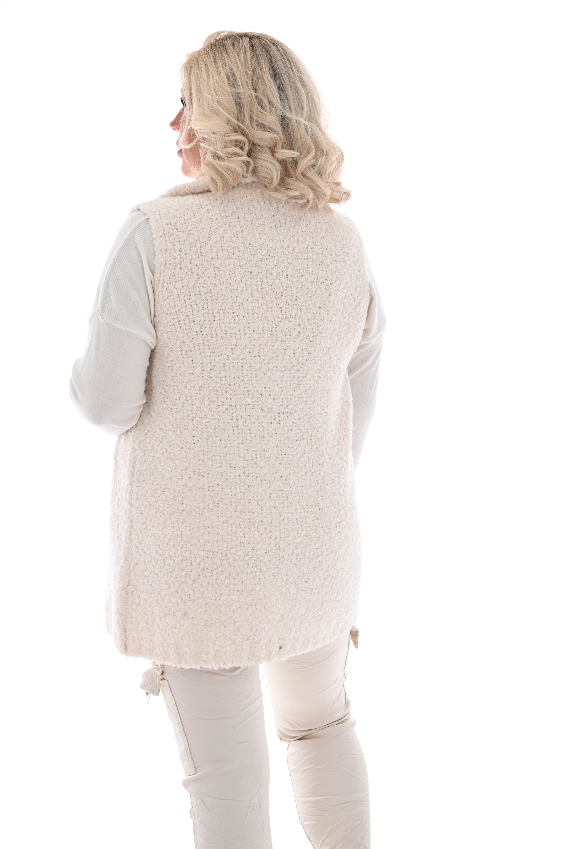 Half lang boucle gilet creme