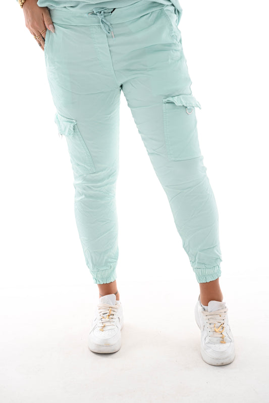 Silky stretchbroek cargo mintgroen