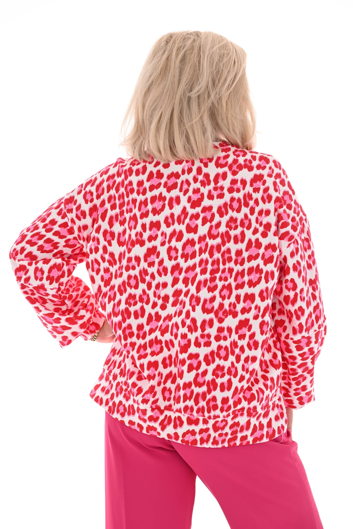 Sweater panterprint wit/rood