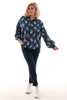 Doorknoop blouse palmbladeren marineblauw