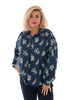 Doorknoop blouse palmbladeren marineblauw