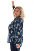 Doorknoop blouse palmbladeren marineblauw