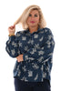 Doorknoop blouse palmbladeren marineblauw