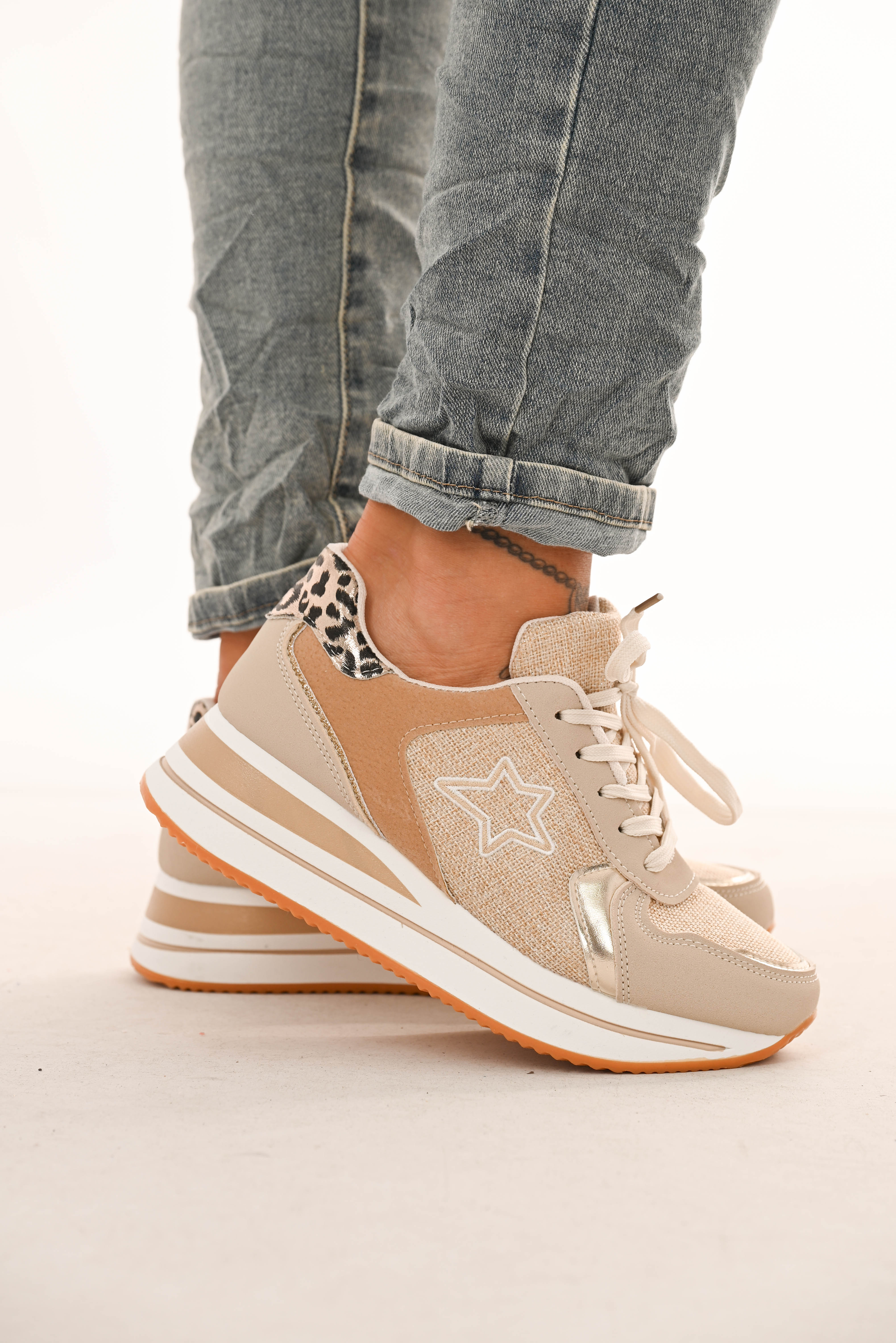 Sneaker star en panter beige