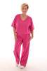 Tweedelig pak v-hals korte mouw fuchsia