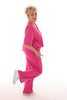 Tweedelig pak v-hals korte mouw fuchsia
