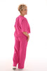 Tweedelig pak v-hals korte mouw fuchsia
