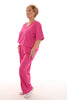 Tweedelig pak v-hals korte mouw fuchsia