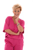 Tweedelig pak v-hals korte mouw fuchsia