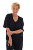 Tweedelig pak v-hals korte mouw marineblauw