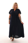 Maxi jurk met strik uni marineblauw