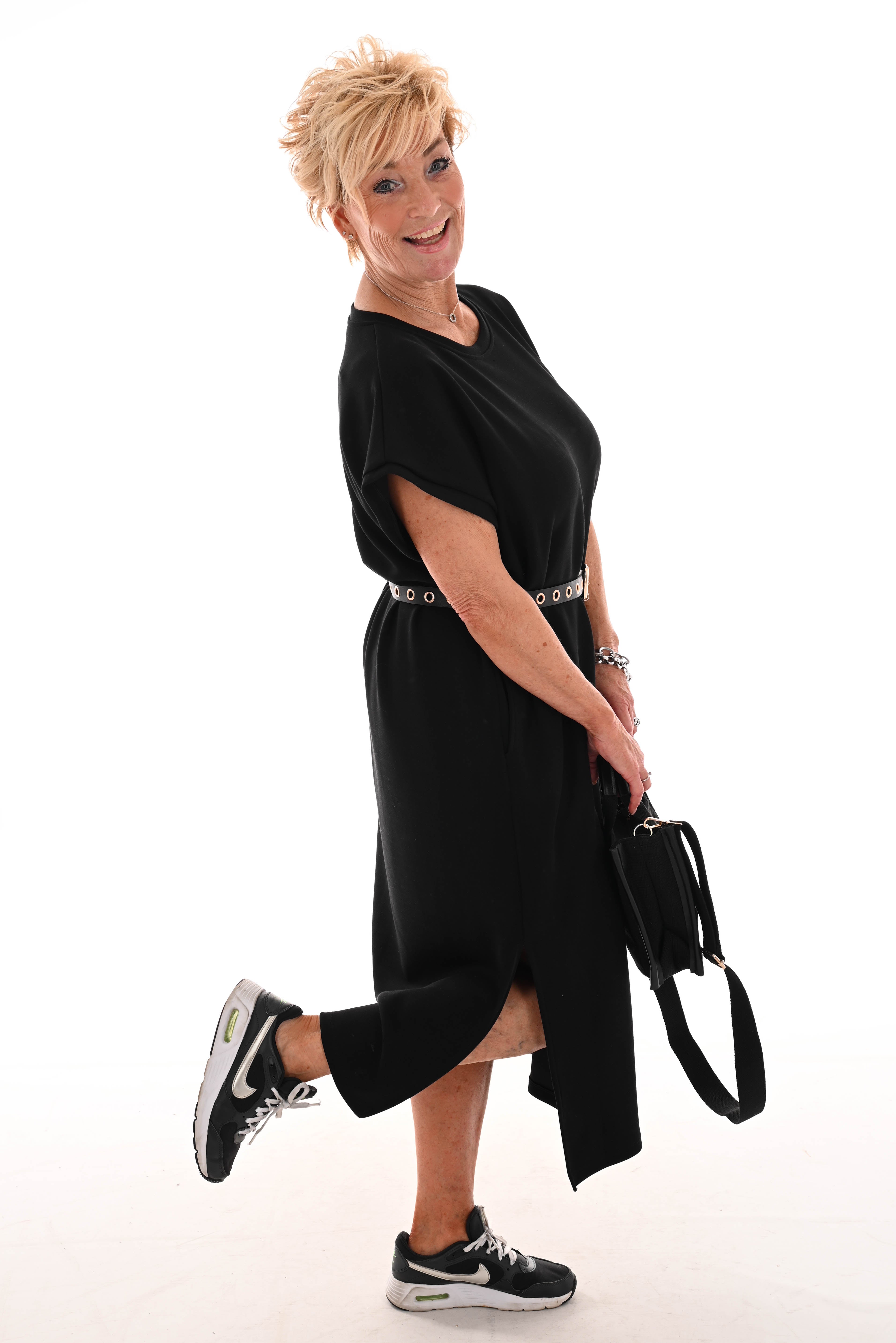 Lange t-shirt dress met zakken uni zwart