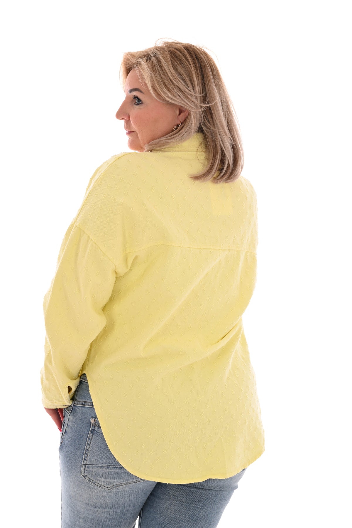 Denim blouse bewerkt geel