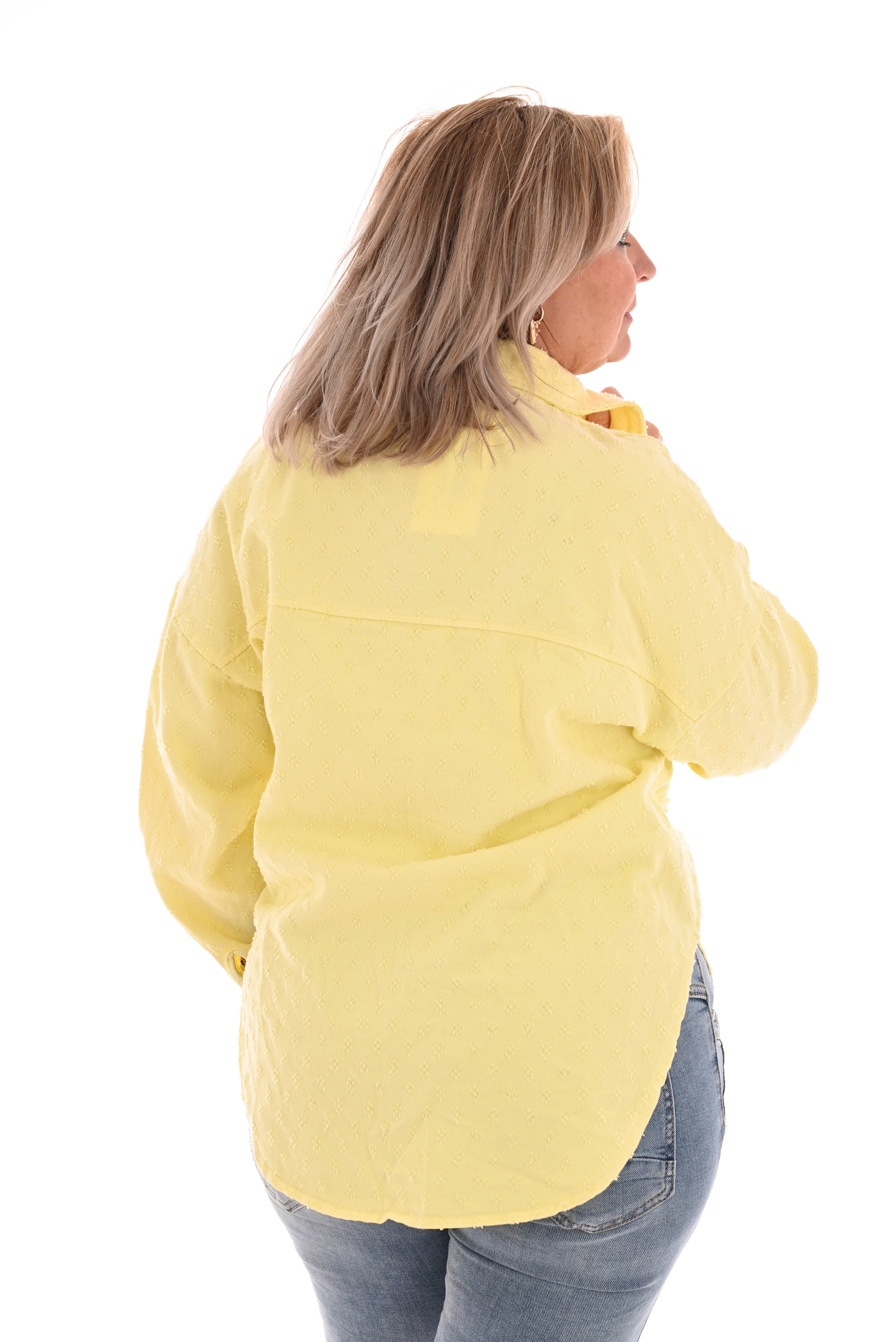 Denim blouse bewerkt geel