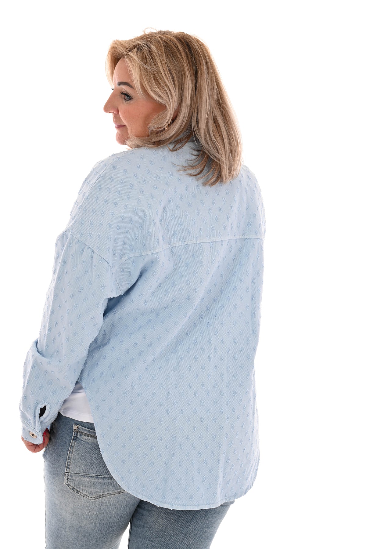 Denim blouse bewerkt lichtblauw