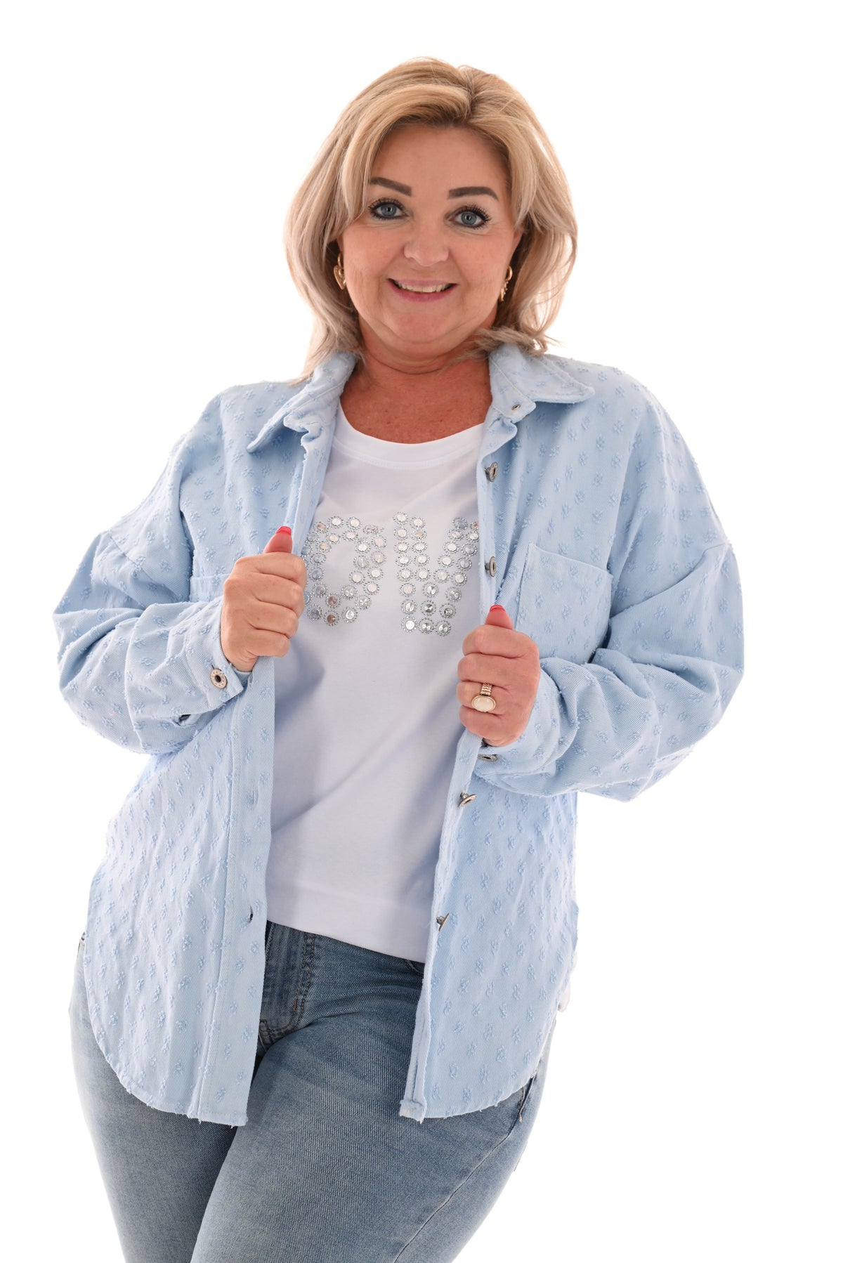 Denim blouse bewerkt lichtblauw