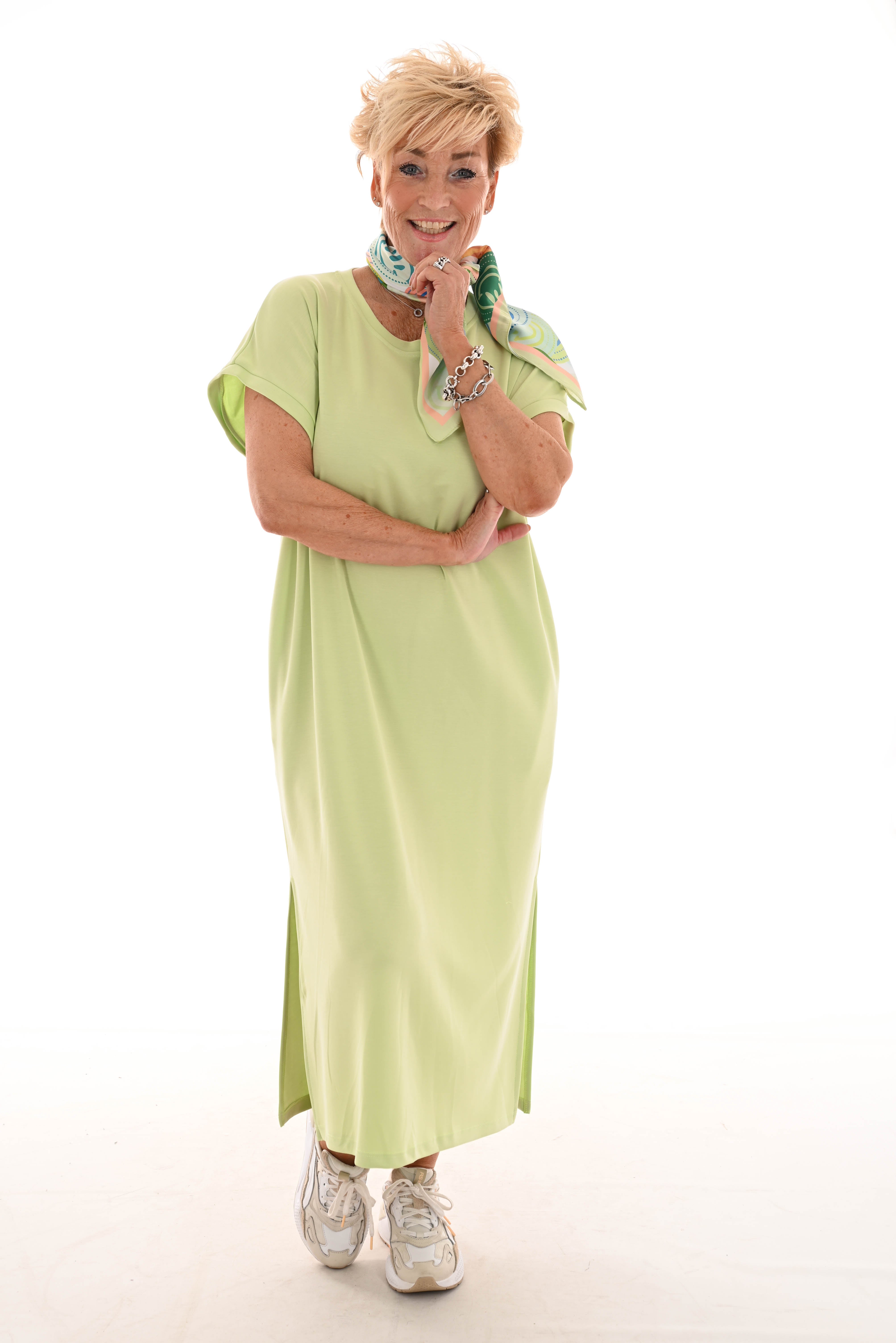 Lange t-shirt dress met zakken uni pistache