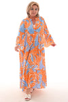 Maxi jurk v-hals mix 3/4e mouwen oranje