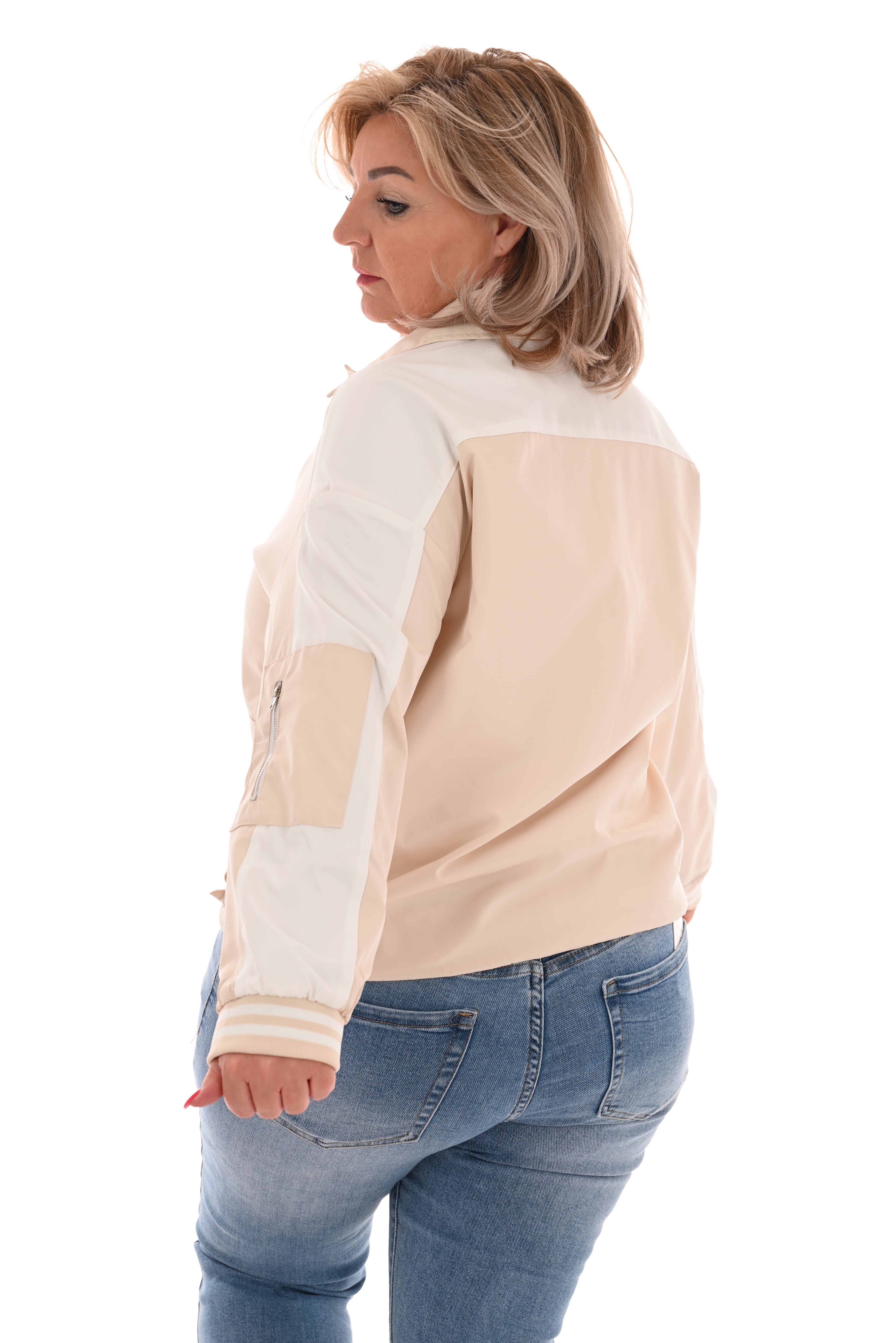 Baseball jack met emblemen beige