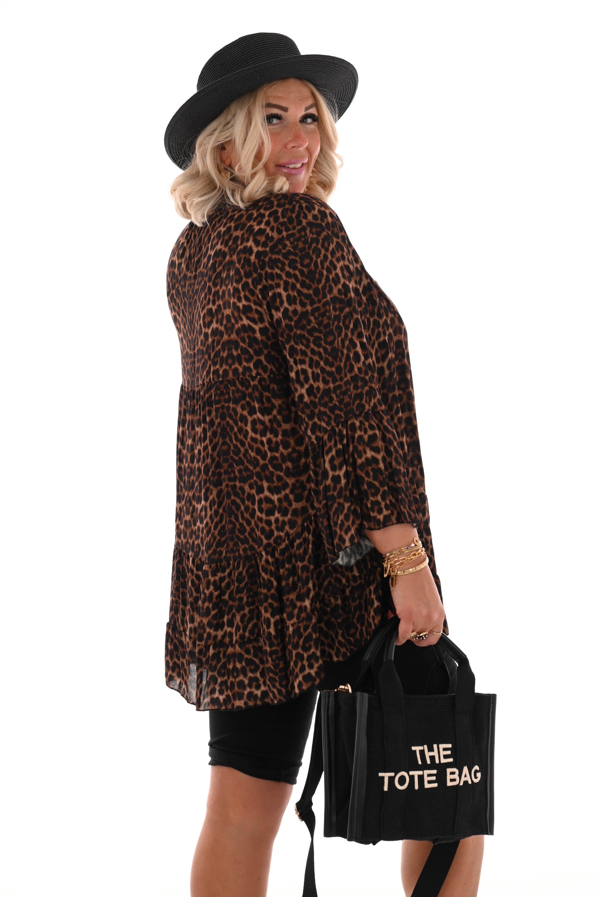 Top v-hals 3/4e mouwen panter/donkerbruin