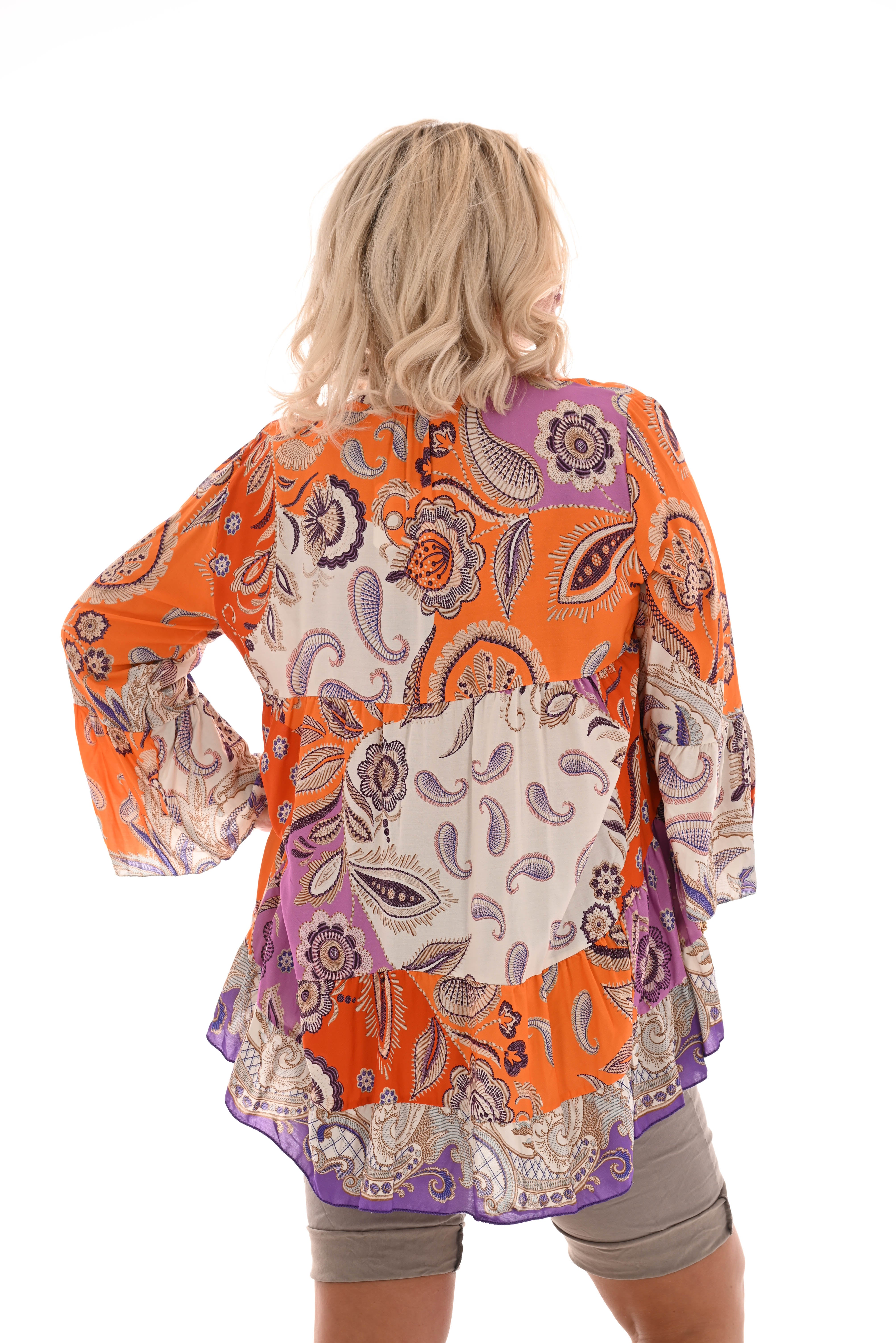 Top v-hals barok 3/4e mouwen oranje