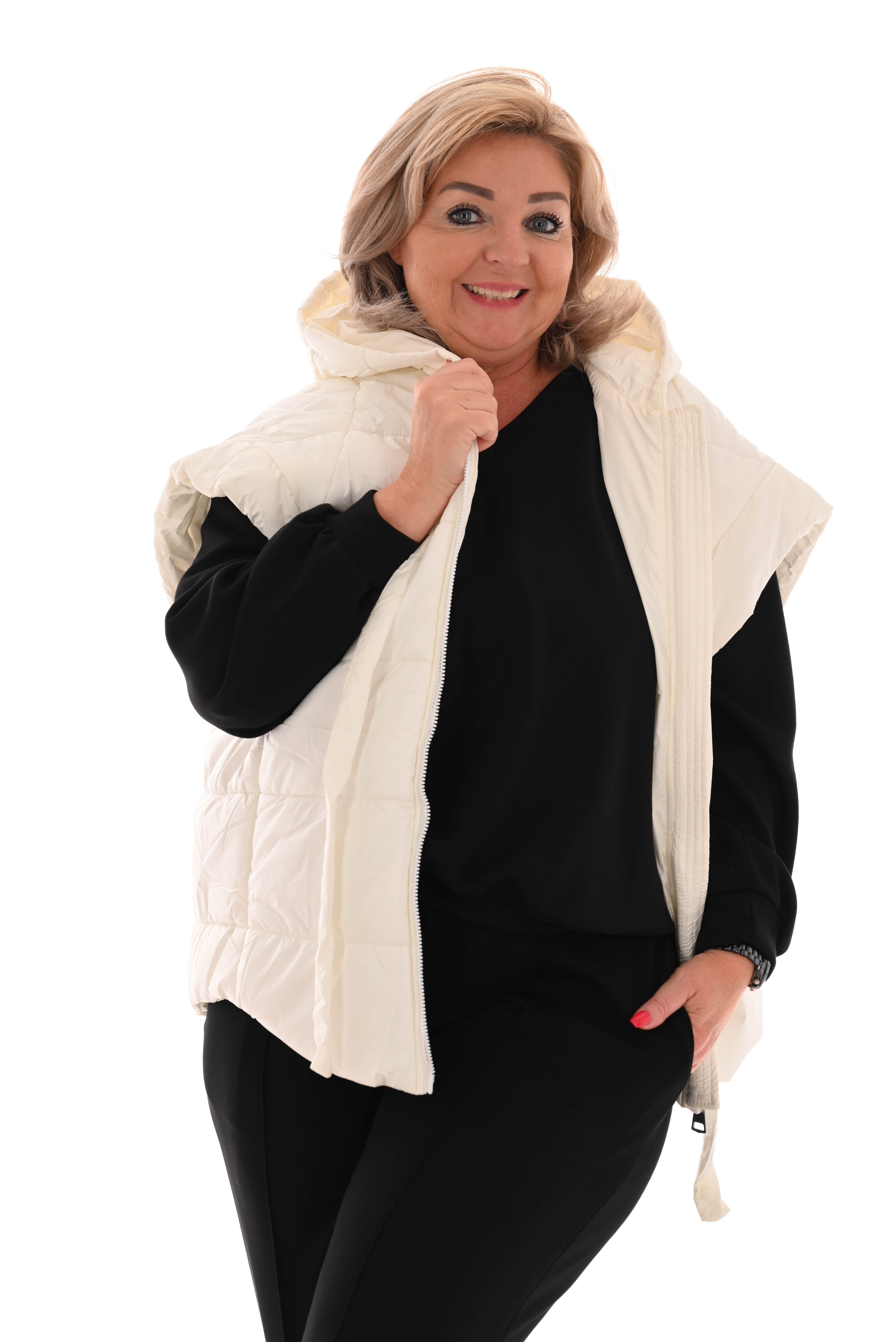 Bodywarmer capuchon roomwit