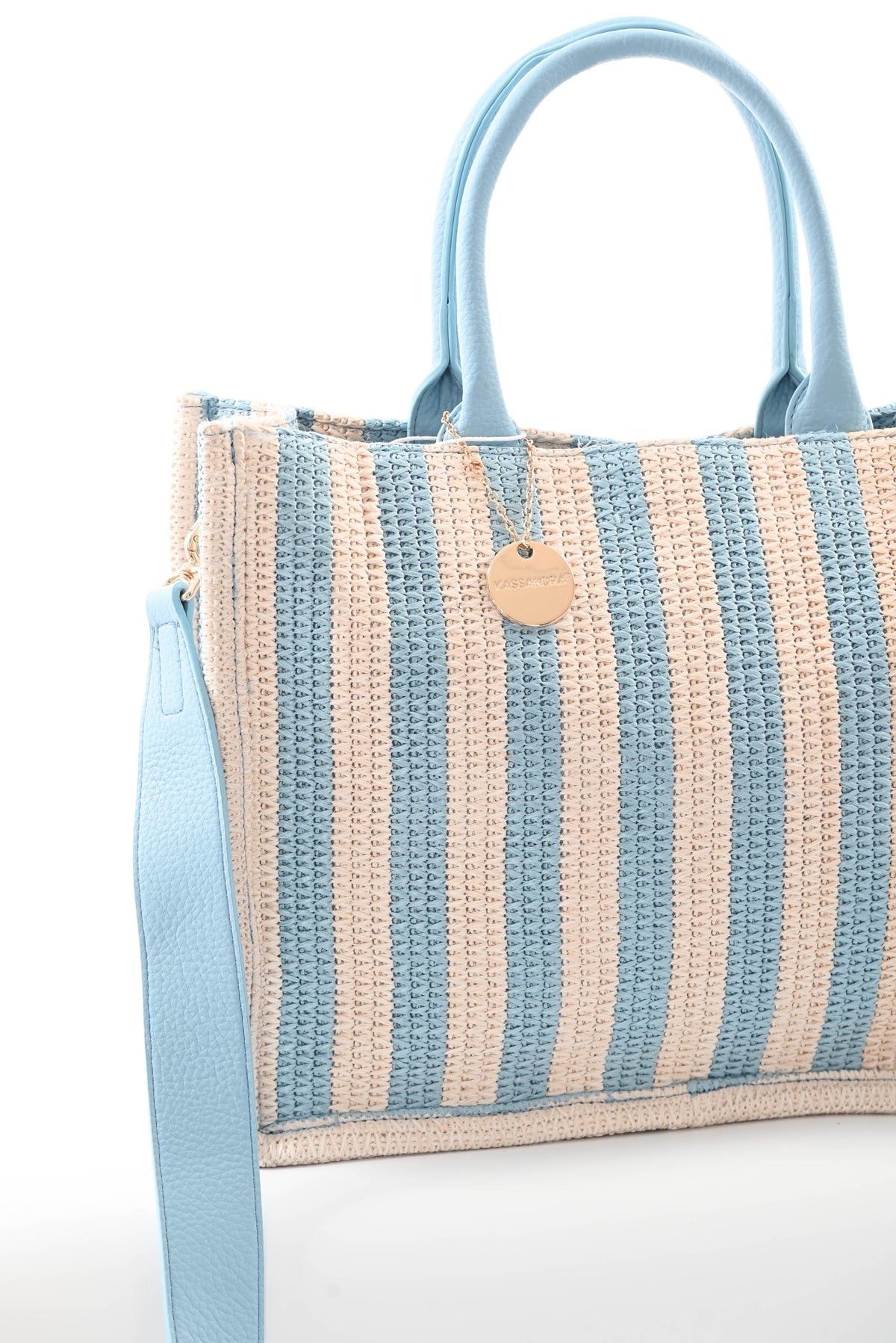 Gestreepte tas creme/blauw