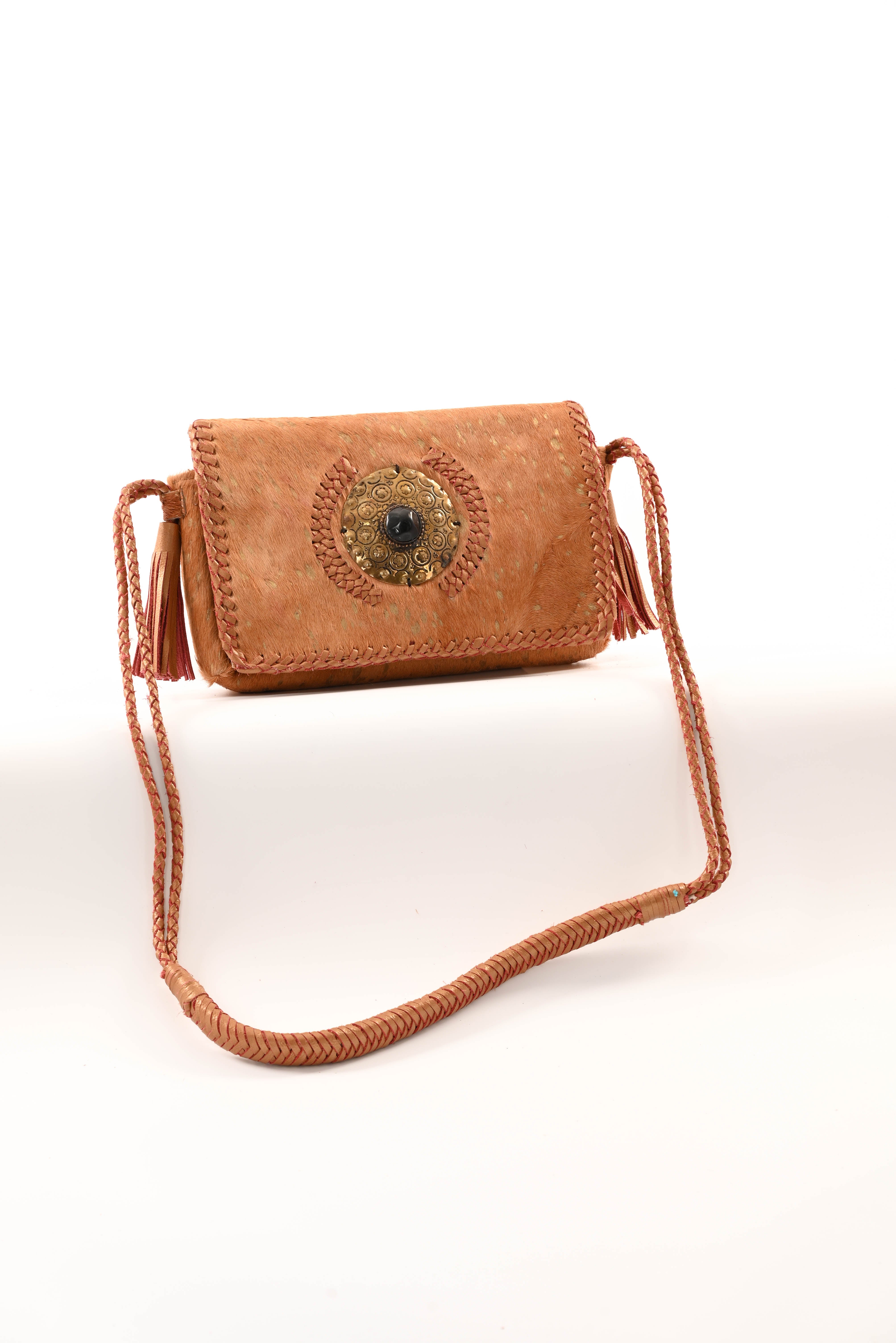 Ibiza stijl tas met vacht camel