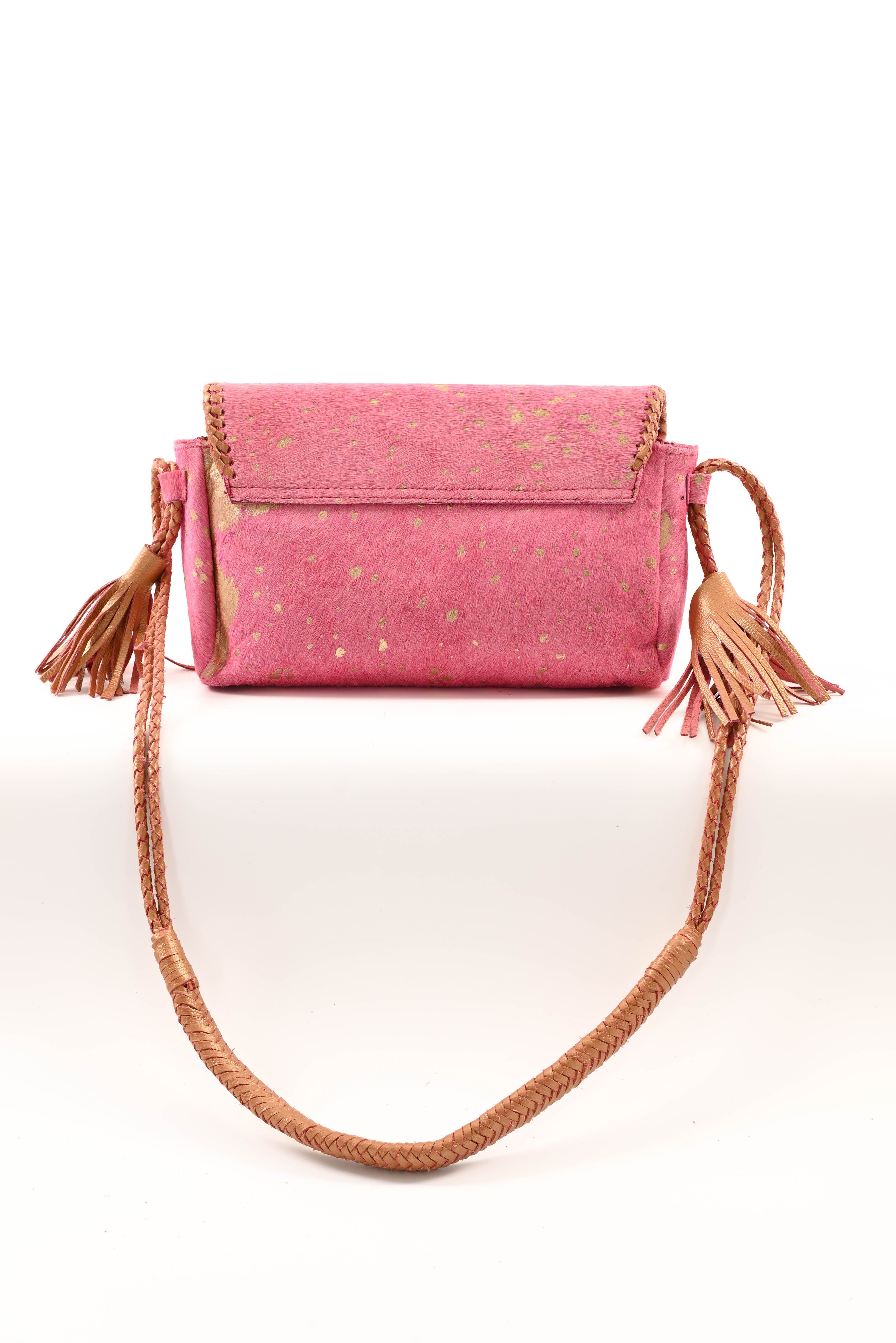 Ibiza stijl tas met vacht roze