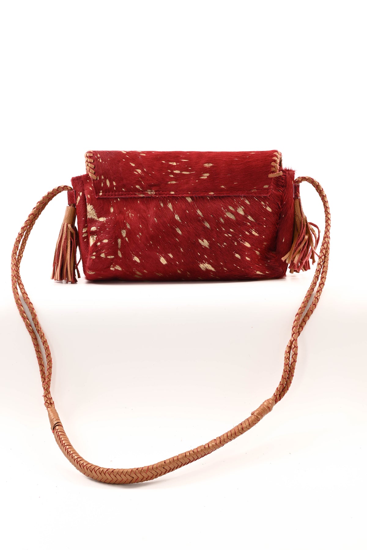 Ibiza stijl tas met vacht bordeaux