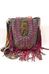 Ibiza stijl tas met franjes grijs/fuchsia