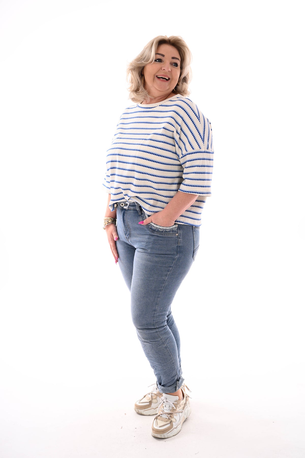 Shirt twee kleurige strepen donkerblauw/lichtblauw