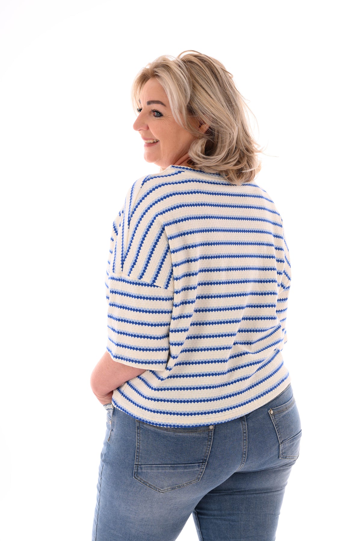 Shirt twee kleurige strepen donkerblauw/lichtblauw