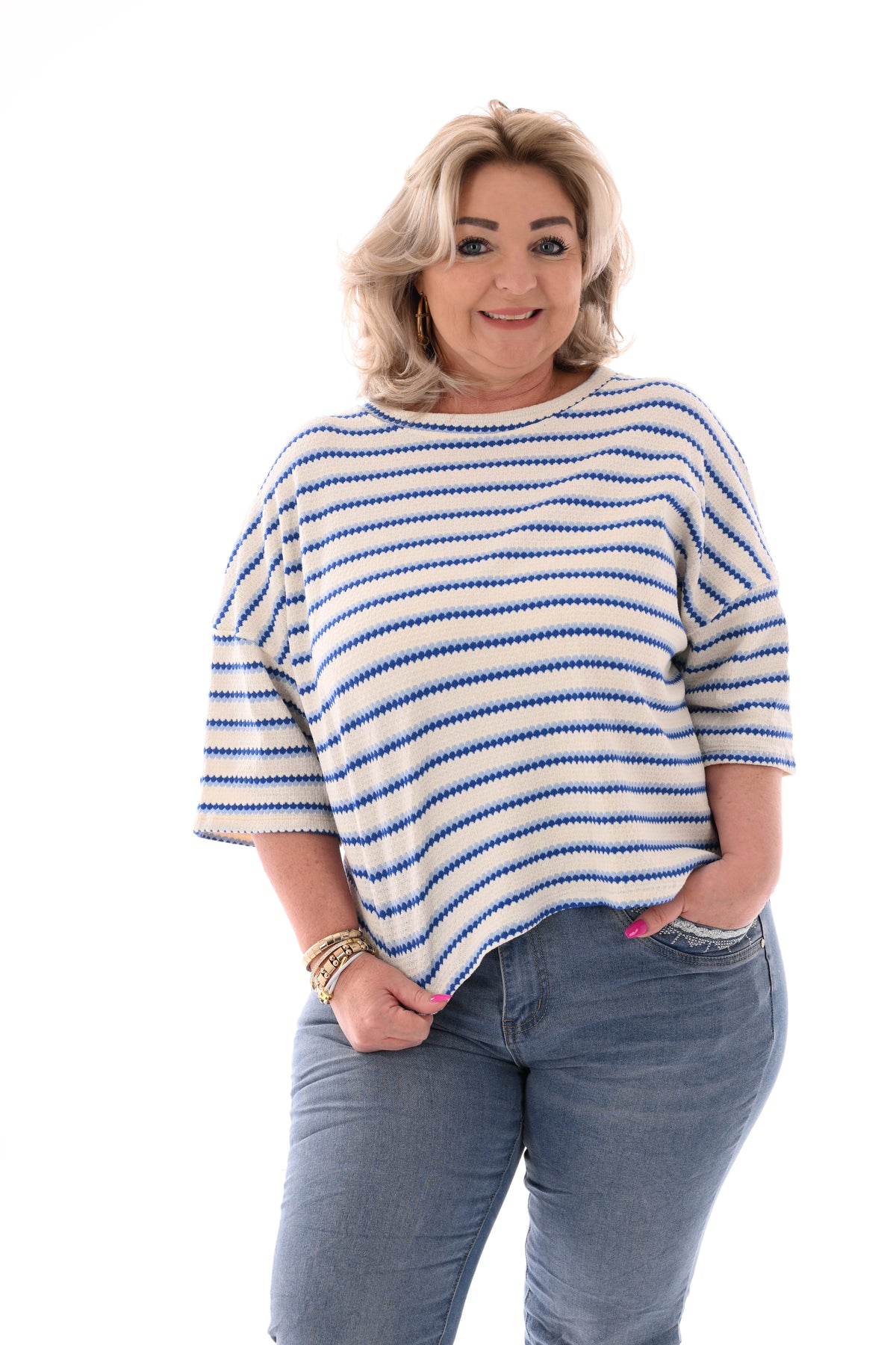 Shirt twee kleurige strepen donkerblauw/lichtblauw