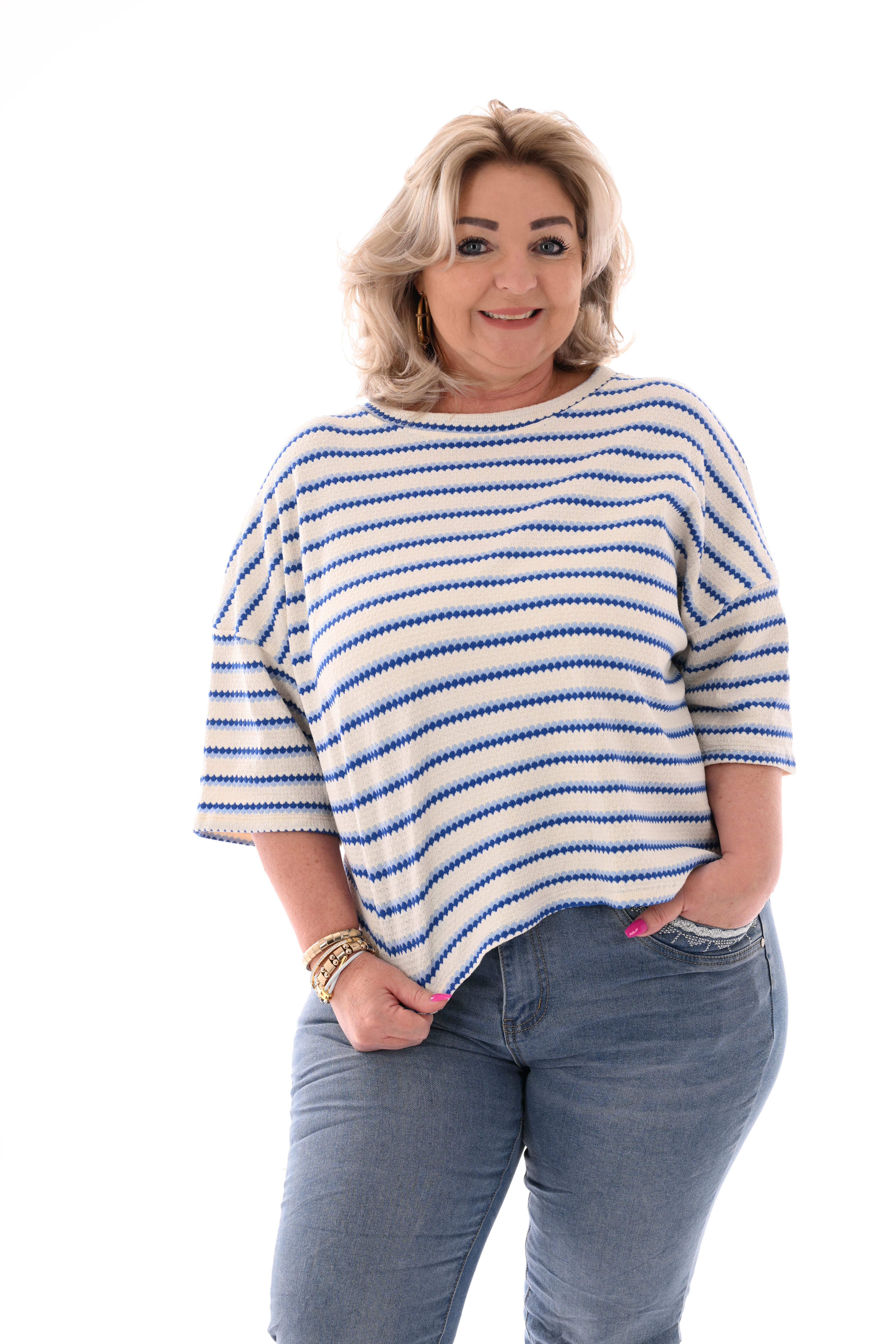 Shirt twee kleurige strepen donkerblauw/lichtblauw