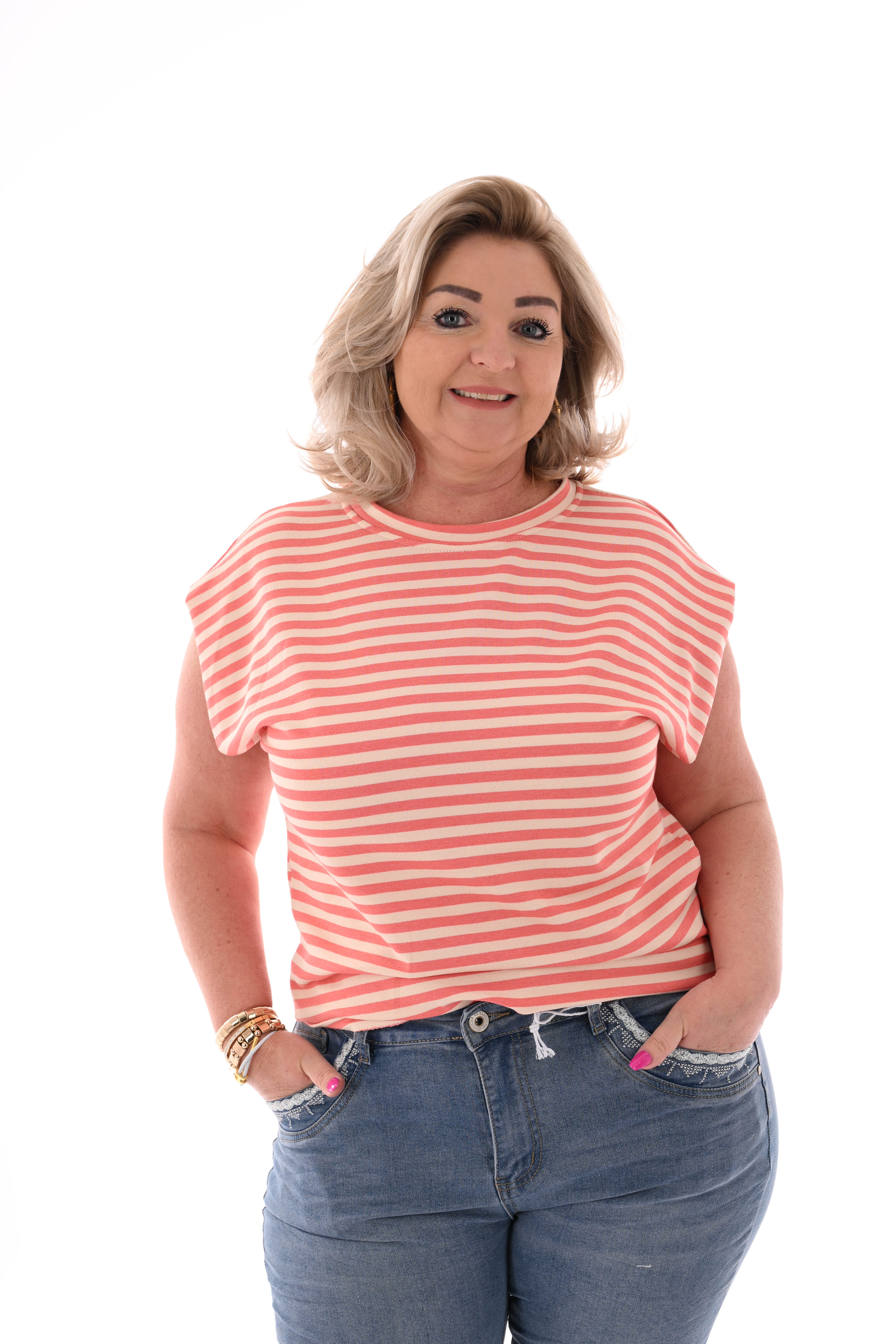 Shirt kleine streepjes koraal