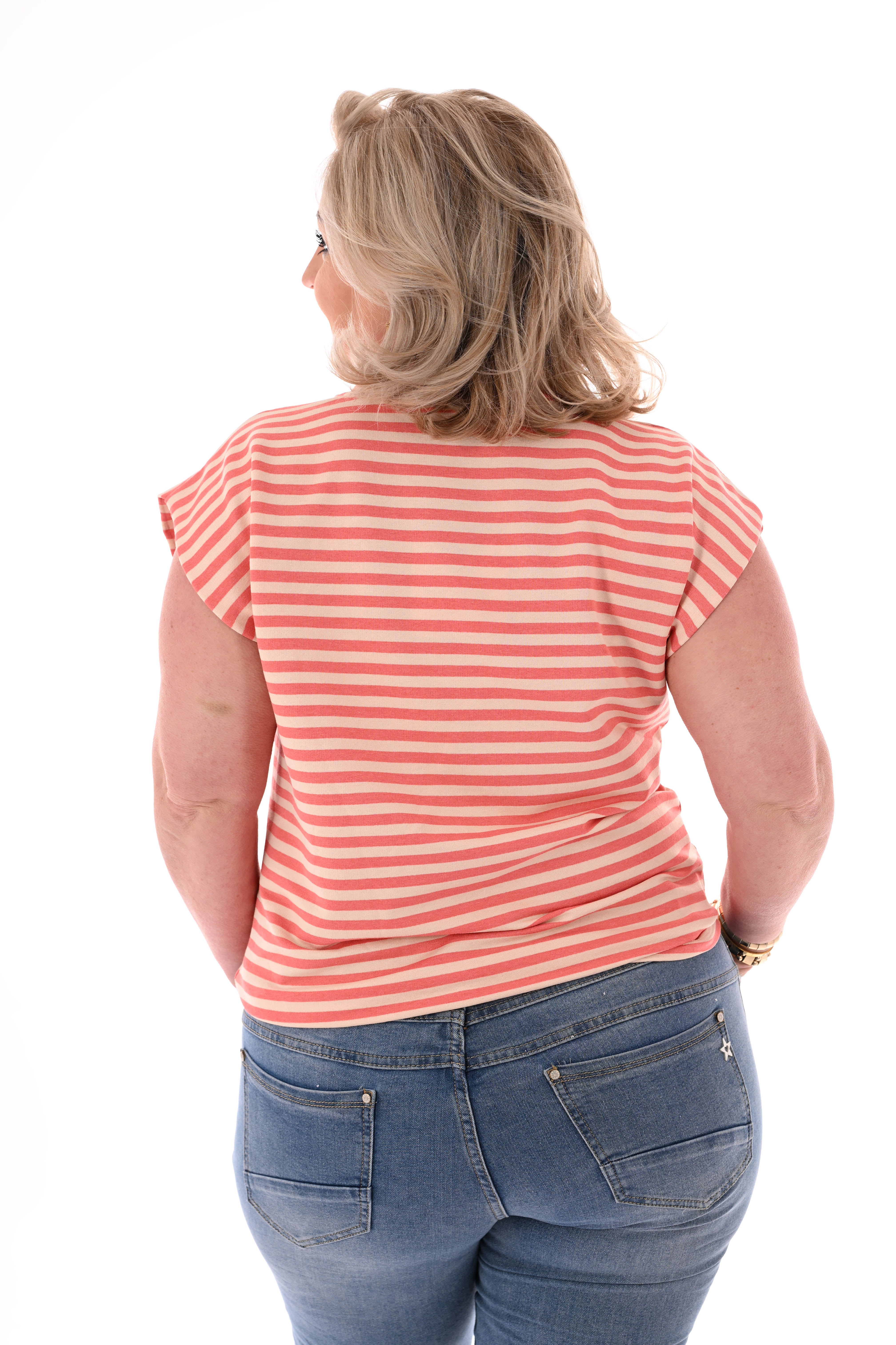 Shirt kleine streepjes koraal