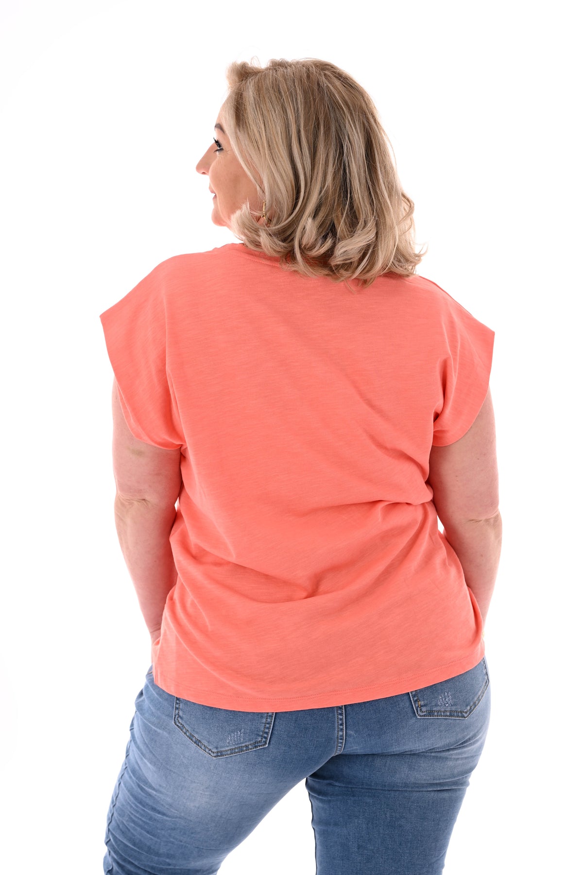 Shirt korte mouwen uni zalm