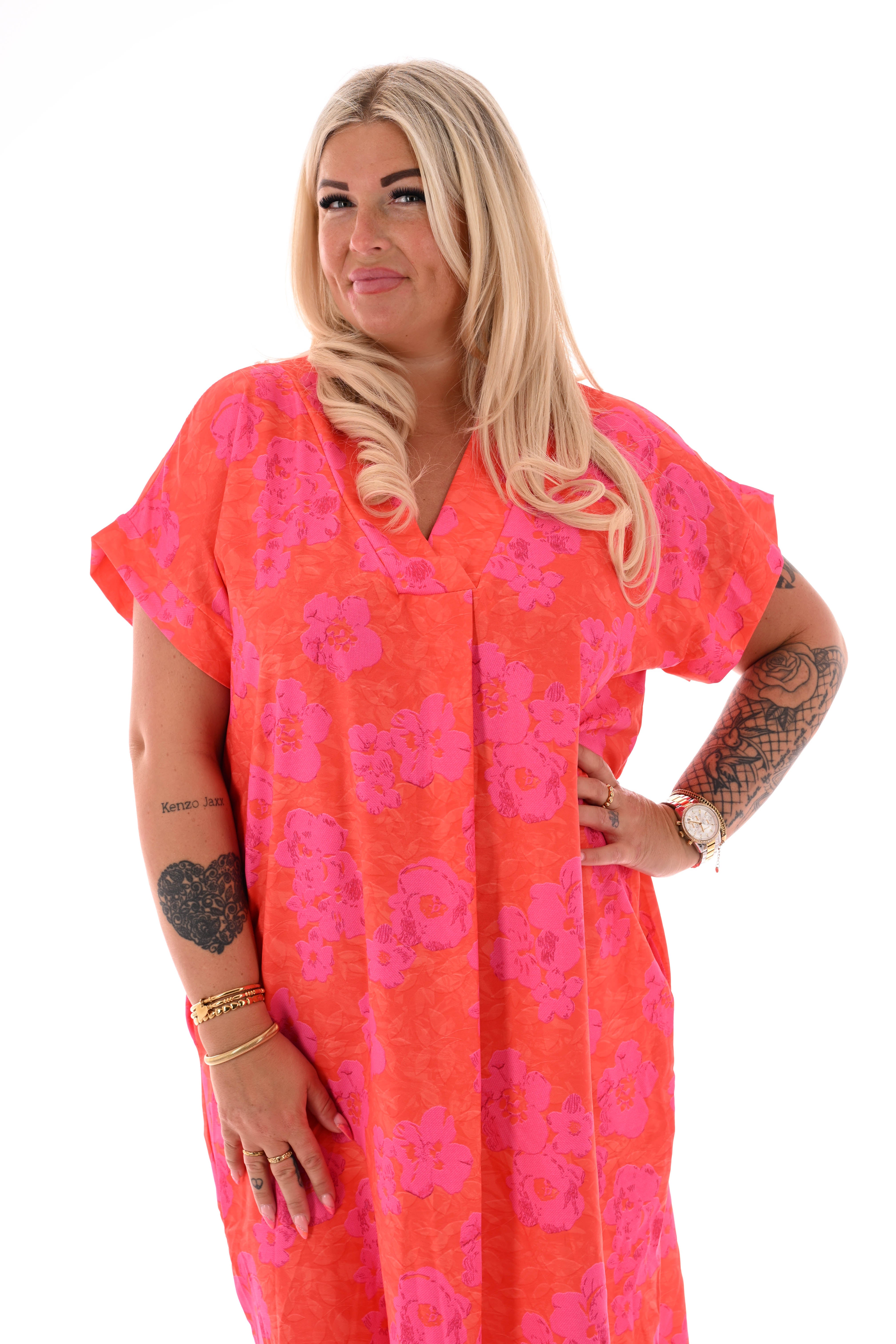 Jurk met zakken print oranje/roze