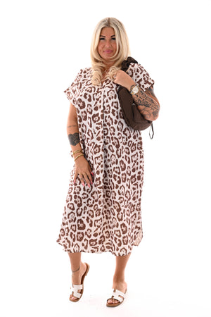 Jurk met zakken print beige/bruin