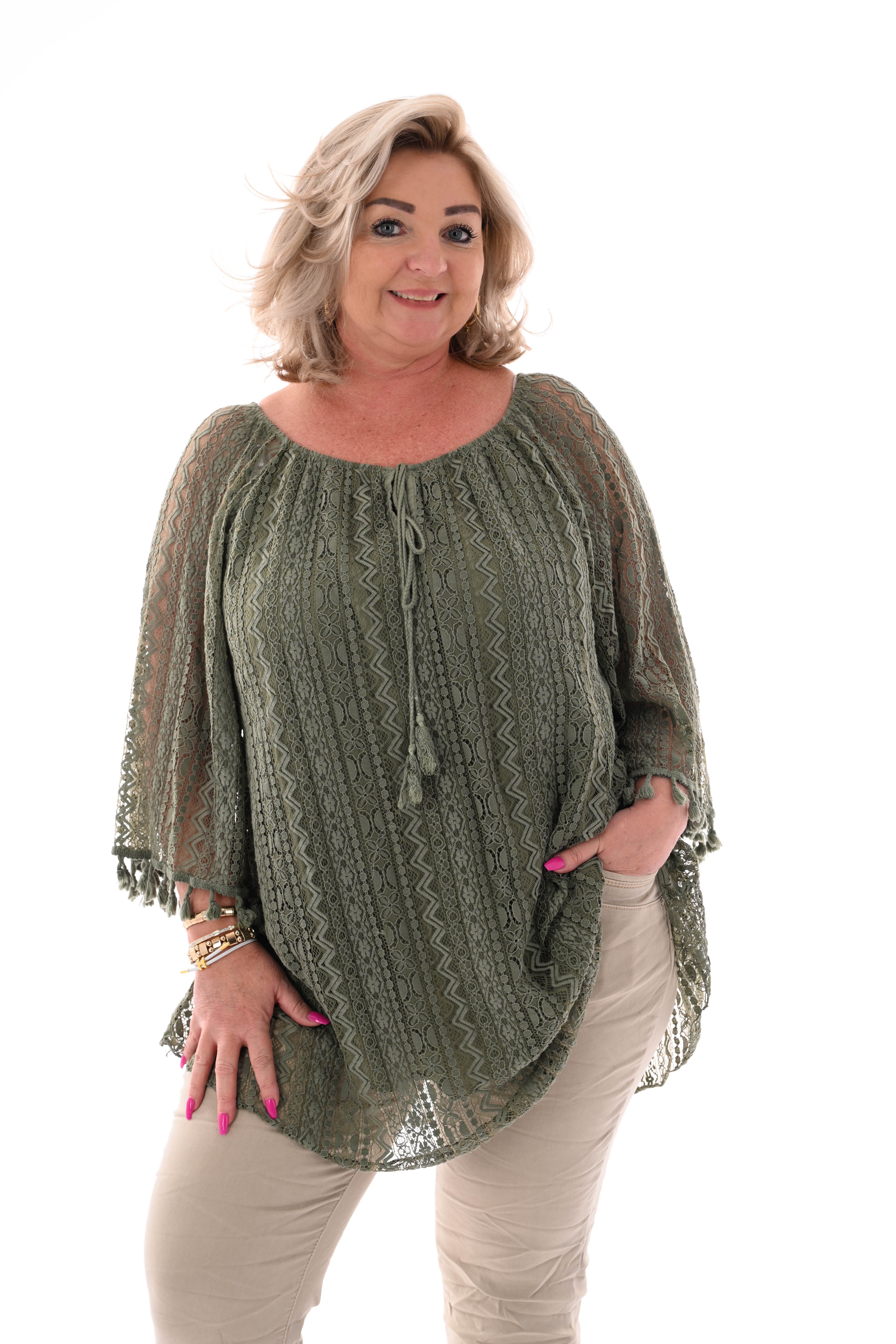 Boho tuniek 3/4e mouwen legergroen