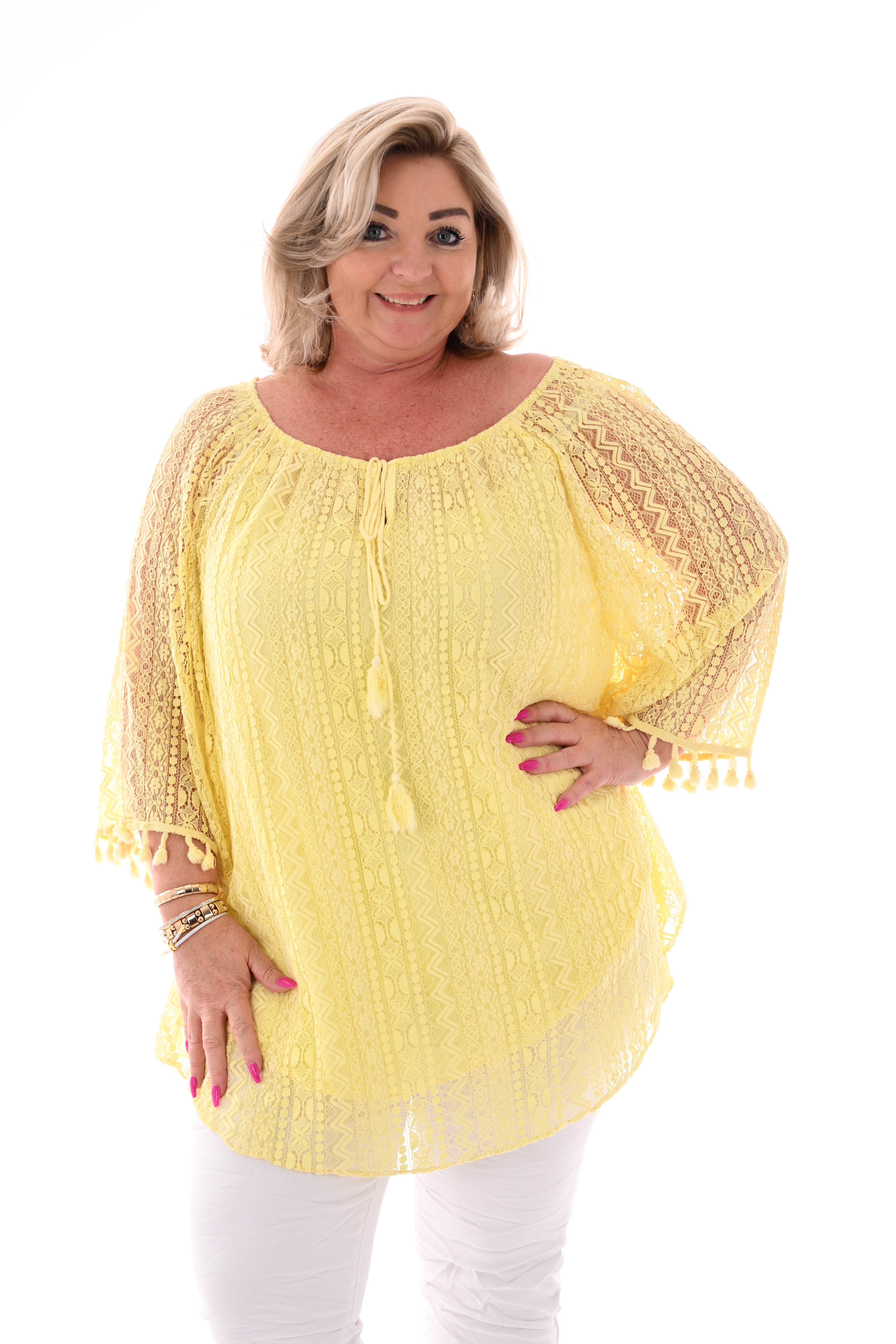 Boho tuniek 3/4e mouwen lichtgeel
