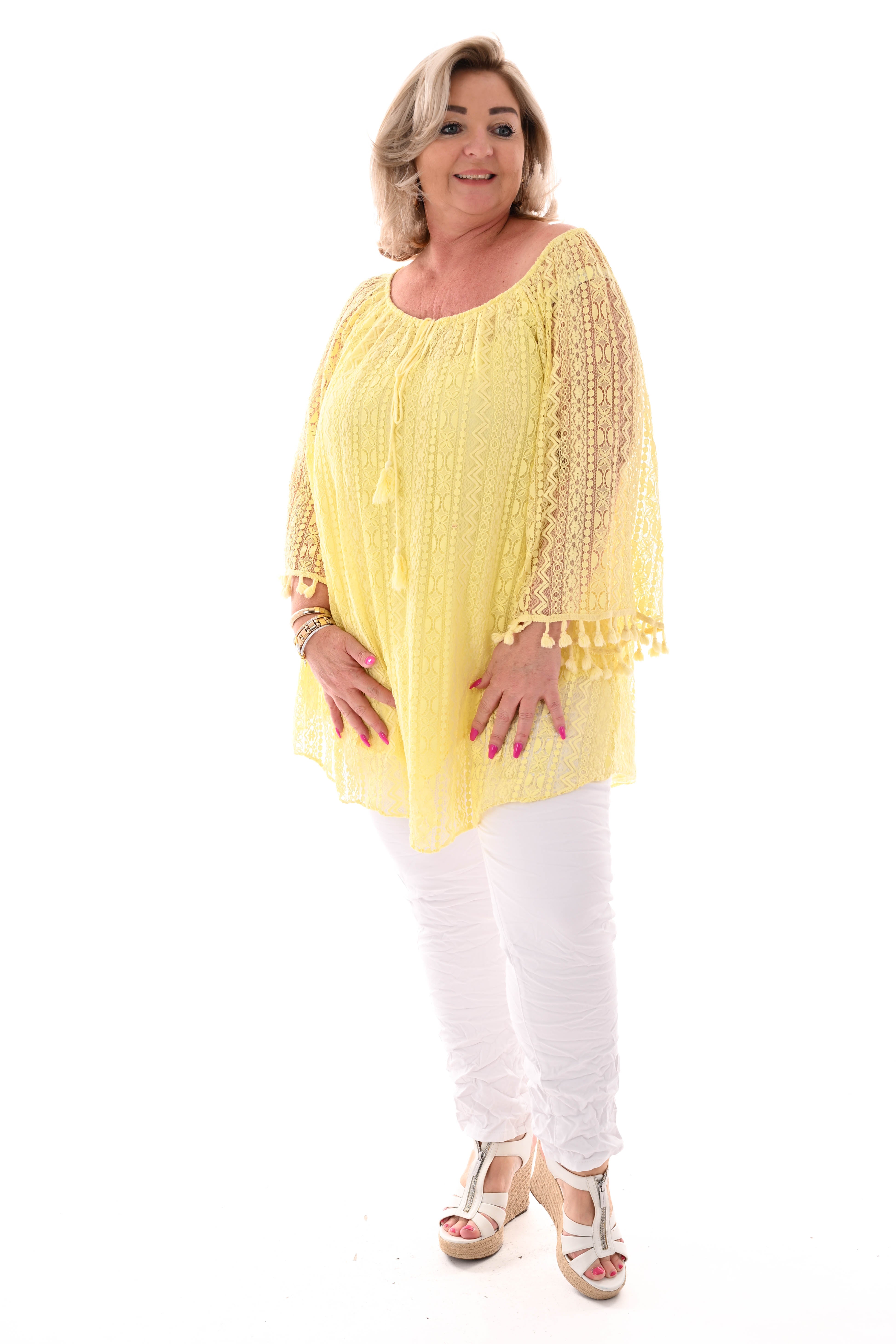 Boho tuniek 3/4e mouwen lichtgeel