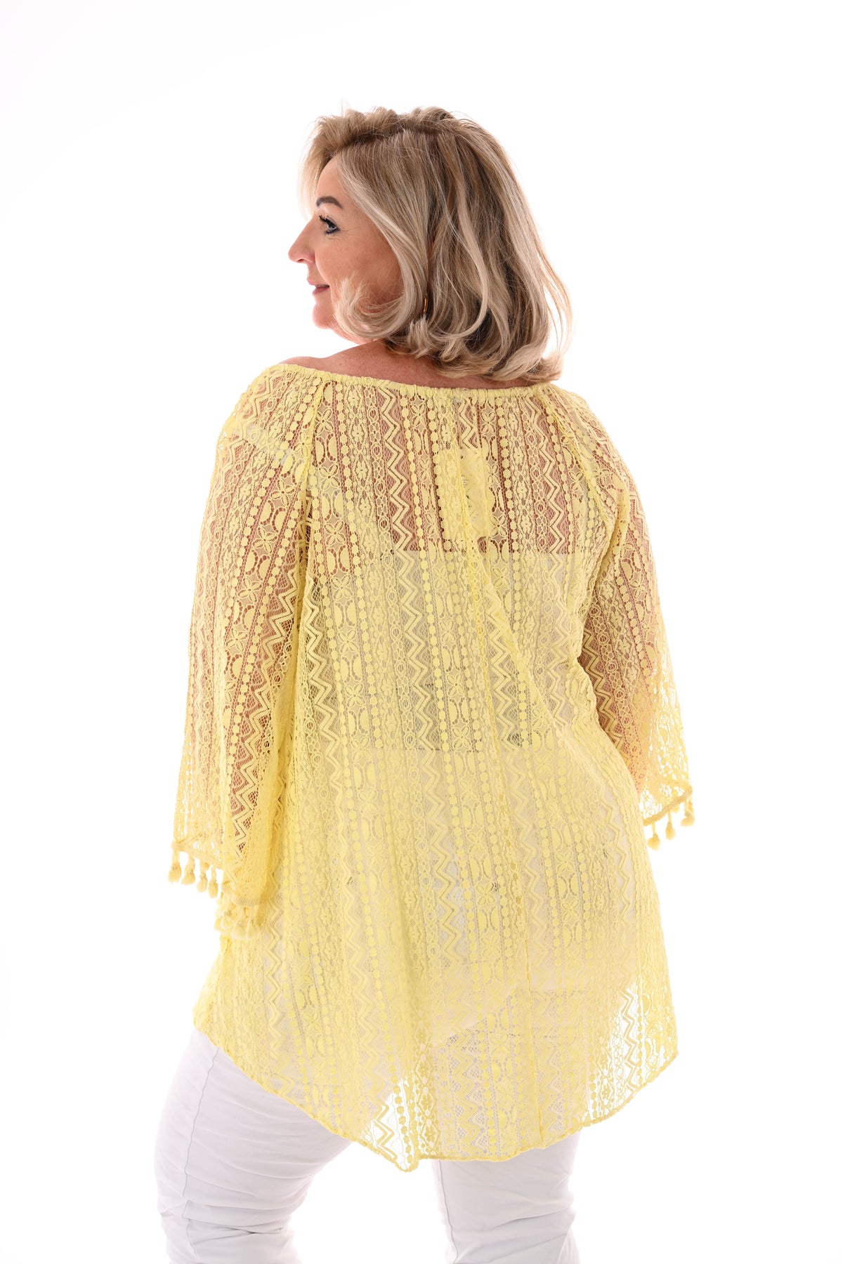 Boho tuniek 3/4e mouwen lichtgeel