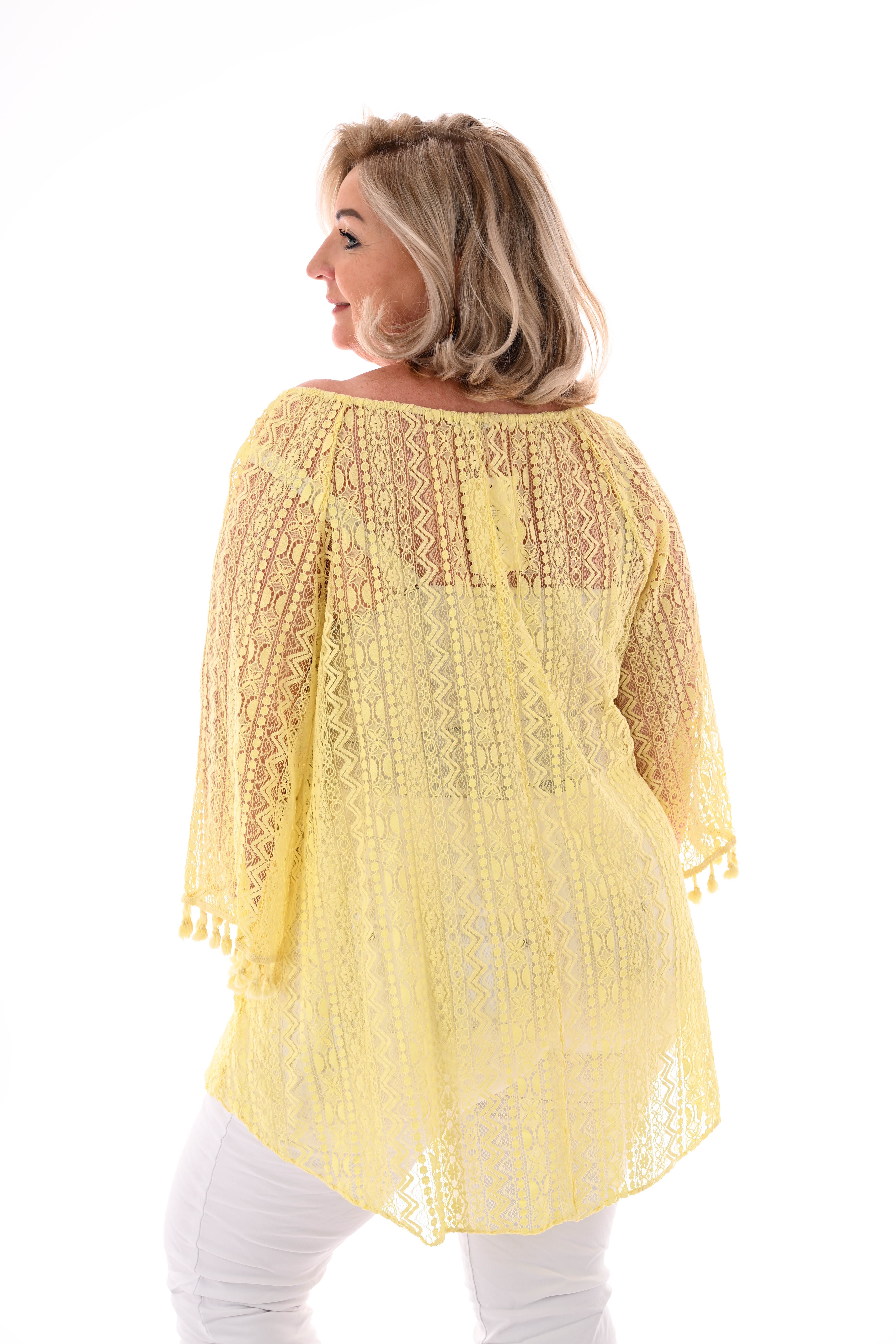 Boho tuniek 3/4e mouwen lichtgeel