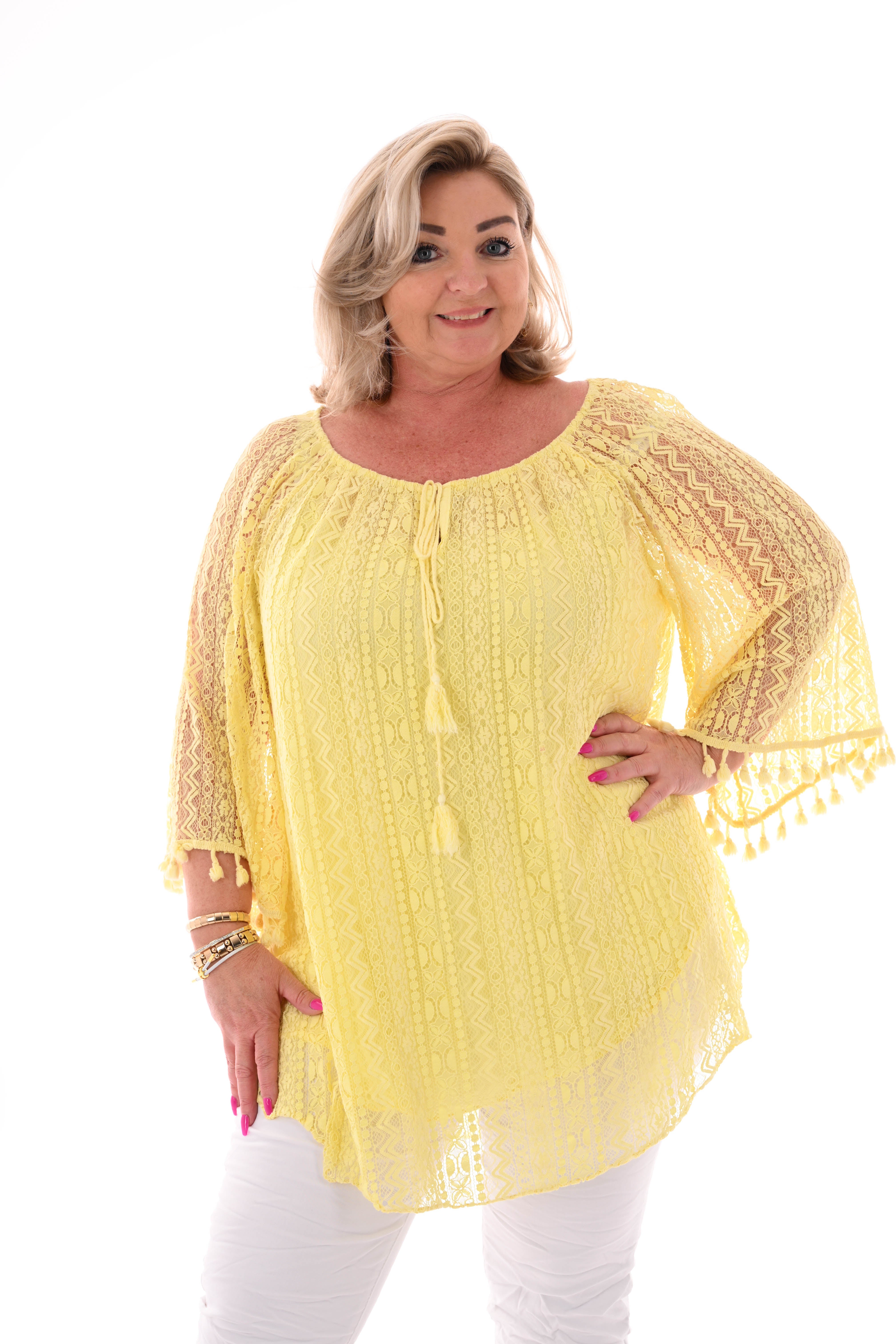 Boho tuniek 3/4e mouwen lichtgeel