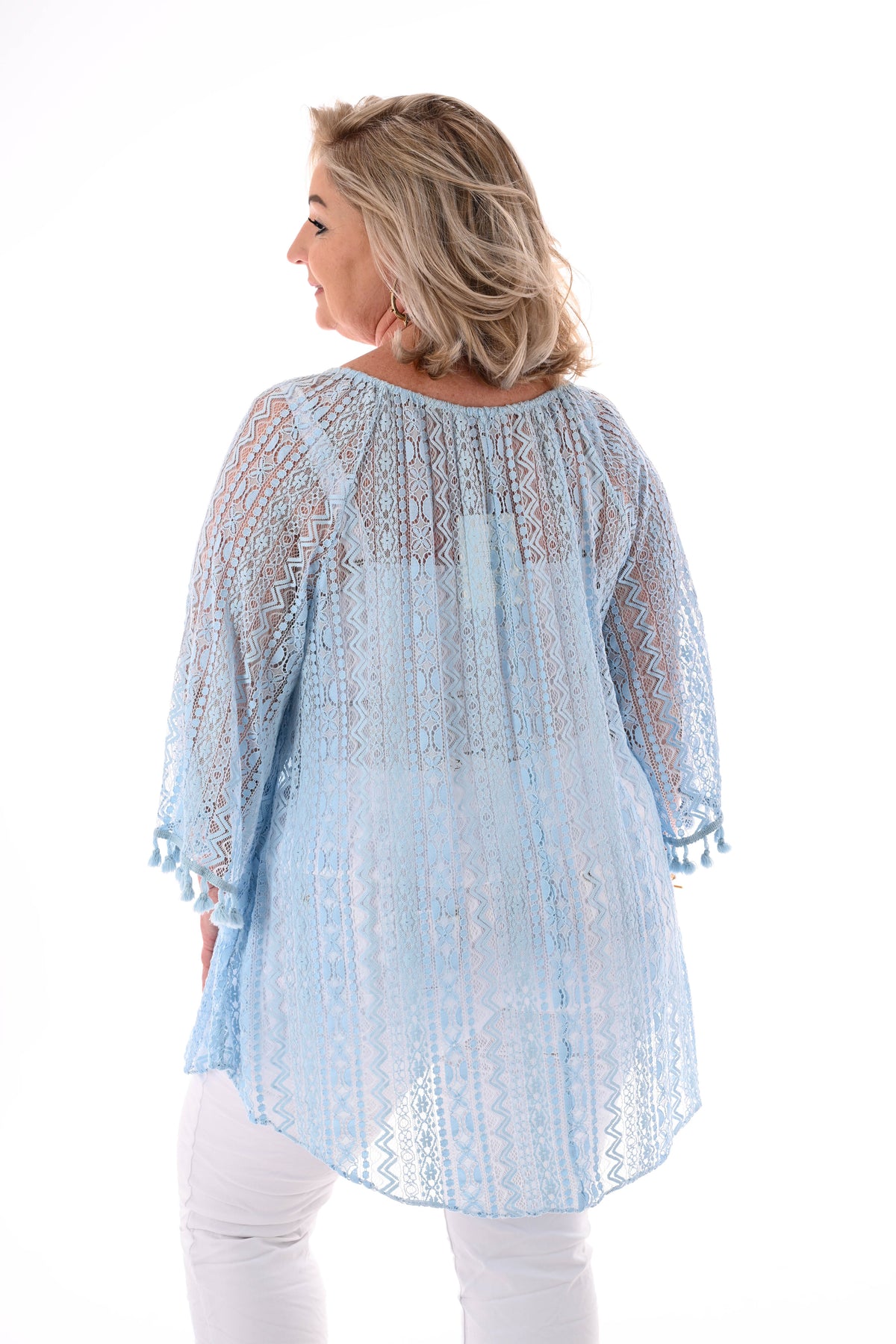 Boho tuniek 3/4e mouwen lichtblauw