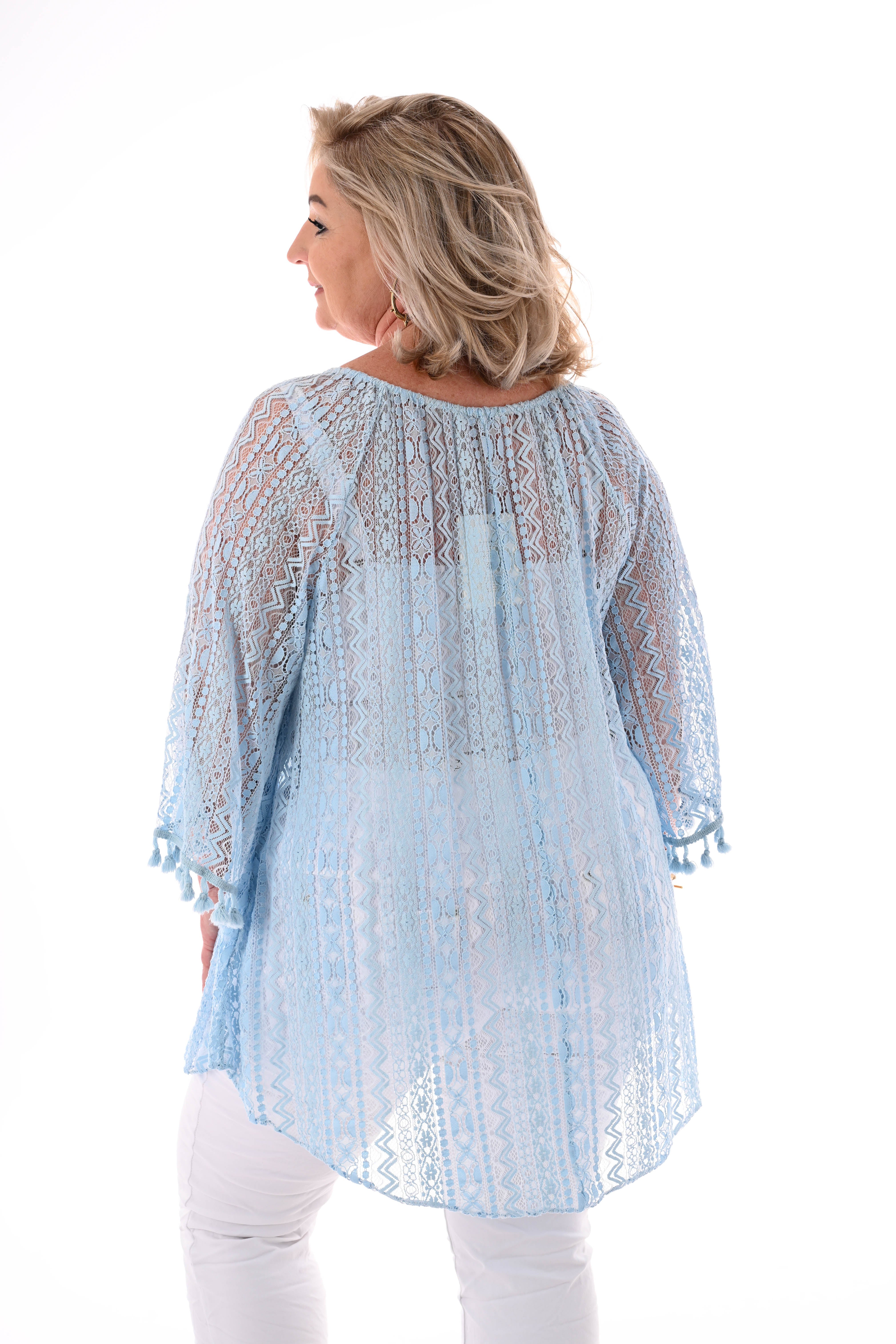 Boho tuniek 3/4e mouwen lichtblauw