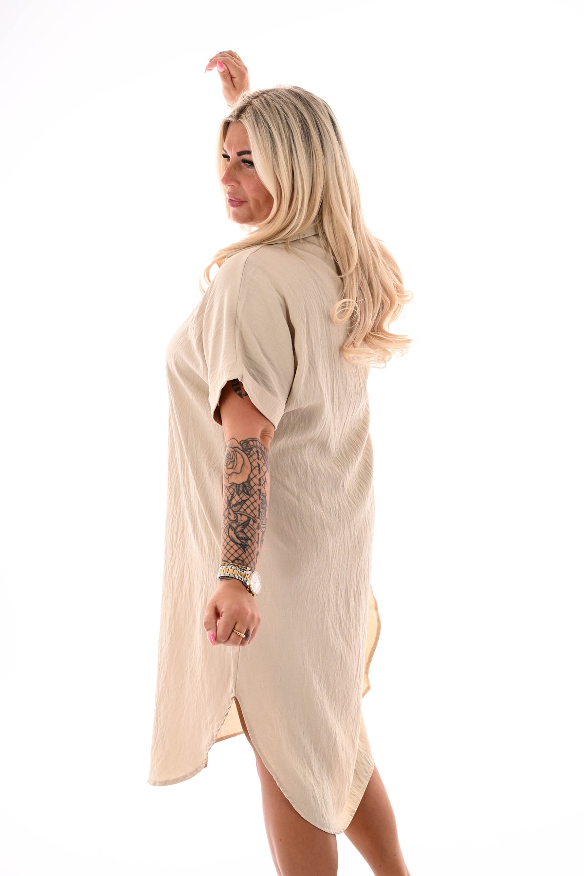 Jurk korte mouwen beige