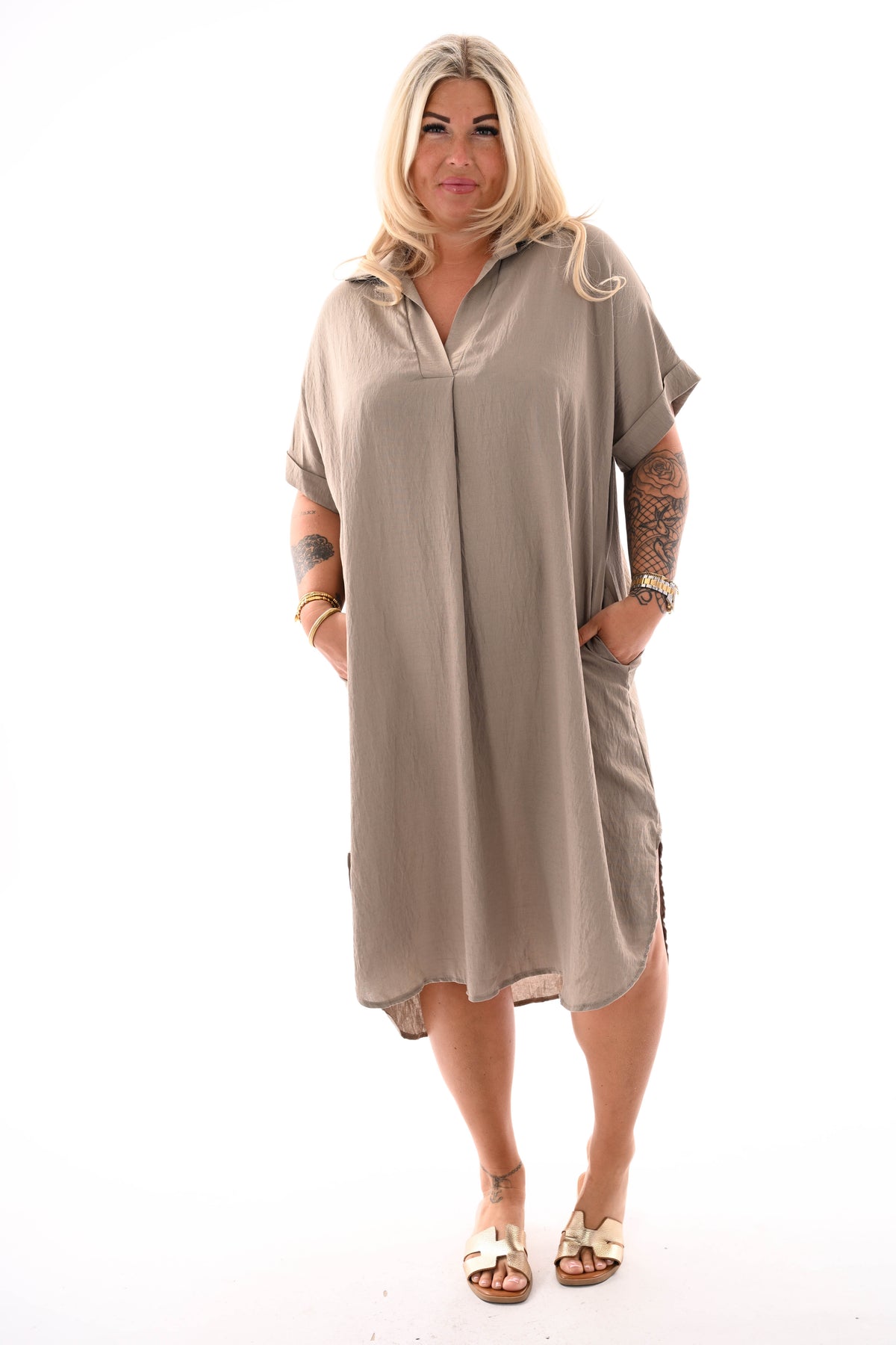 Jurk korte mouwen taupe